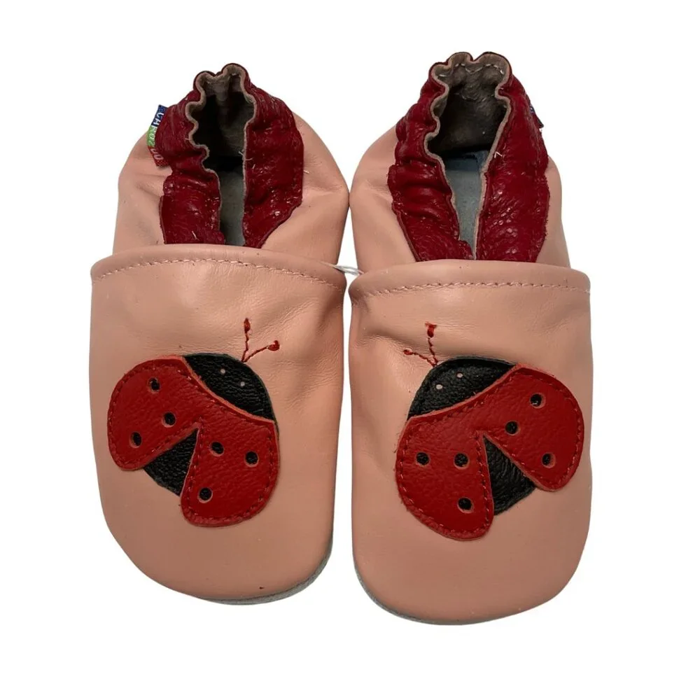 Carozoo Soft Sole Leather Baby Shoes 24-36 Months Ladybugs